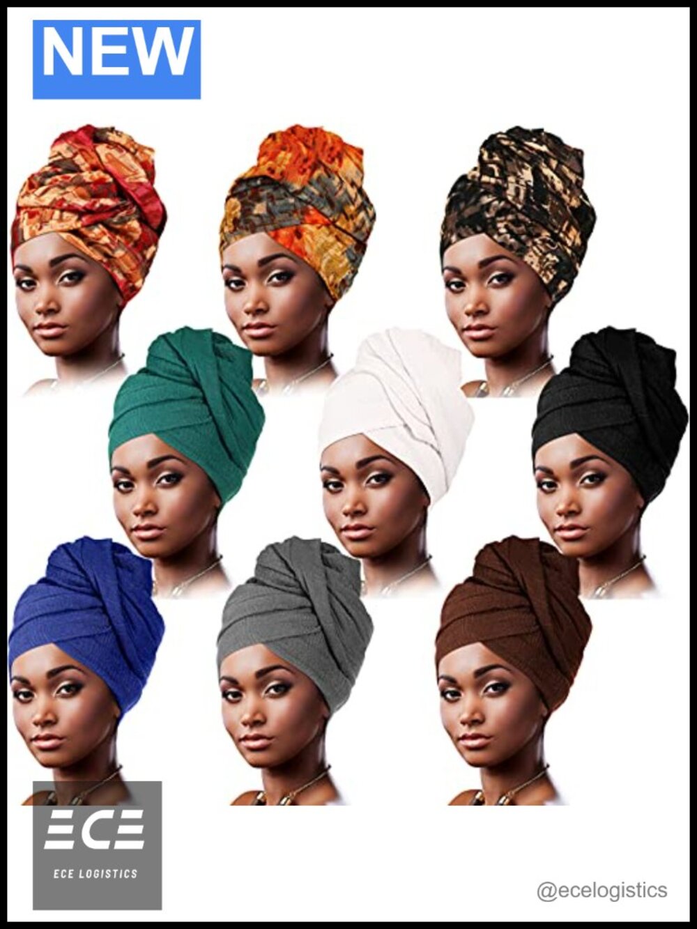 9 Pack Stretchy Turban Head Wraps Long Soft Polyester Blend Scarves for Women